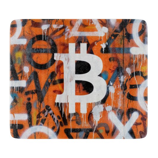 Planche À Découper Street Art "Bitcoin Graffiti" (Style #2) (Devant)