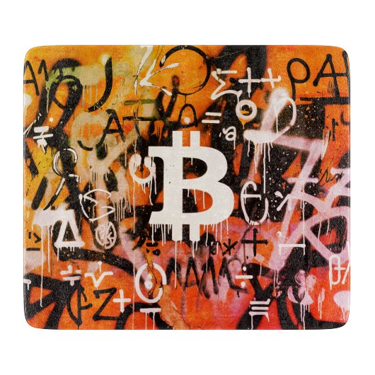 Planche À Découper Street Art "Bitcoin Graffiti" (Style #3) (Devant)
