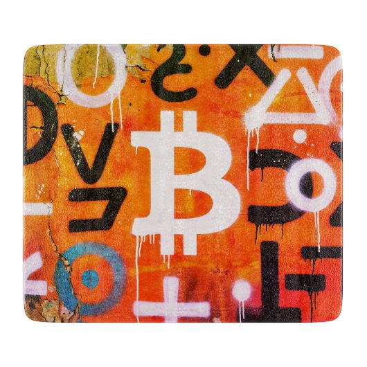 Planche À Découper Street Art "Bitcoin Graffiti" (Style #6) (Devant)
