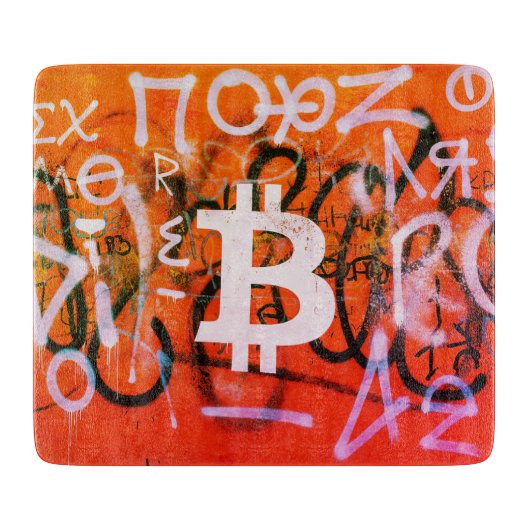 Planche À Découper Street Art "Bitcoin Graffiti" (Style #9) (Devant)