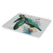 Planche À Découper Style d'aquarelle sous-marine de tortue marine (Coin)