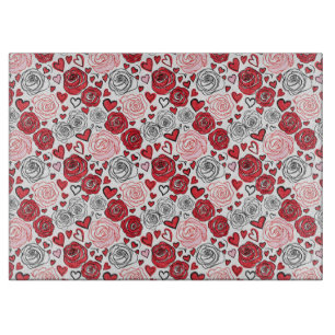 Planche À Découper Style d'art gribouillé Roses rouges roses cœurs Sa