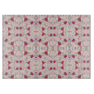 Planche À Découper Stylé rouge et violet imprimé à fleurs sur rose vi