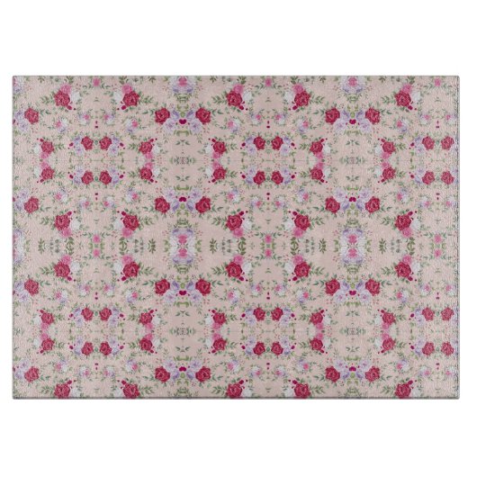 Planche À Découper Stylé rouge et violet imprimé à fleurs sur rose vi (Devant)