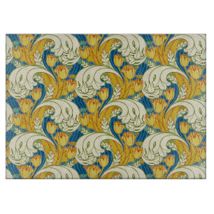 Planche À Découper Style William Morris Tulipe Florale Sarcelle et Or