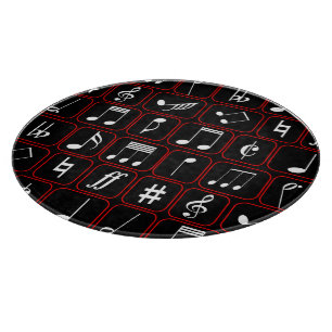 Planche À Découper Stylish red black and white geometric music notes