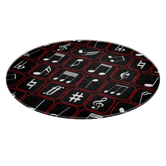 Planche À Découper Stylish red black and white geometric music notes (Coin)