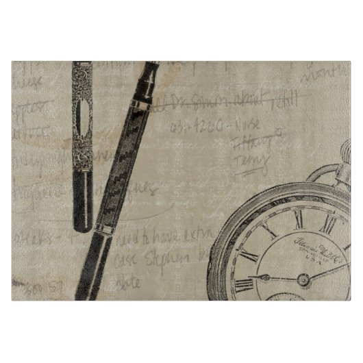 Planche À Découper Stylos-plumes et Watchface avec des notes (Devant)