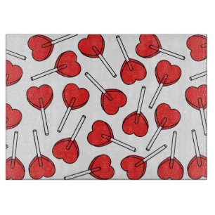 Planche À Découper Sucettes rouges, sucettes en forme de cœur, motif