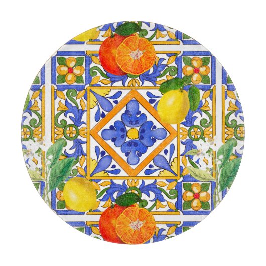 Planche À Découper Summer , Sicilian tiles ,citrus,oranges,majolica   (Devant)