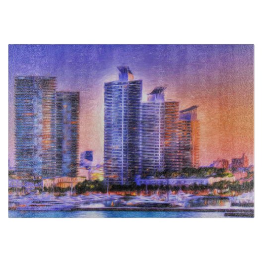 Planche À Découper Sunrise de Miami Skyline (Devant)
