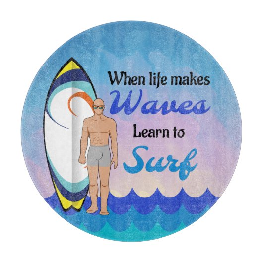 Planche À Découper Surboard Ocean Waves Blue Motivational Quote (Devant)