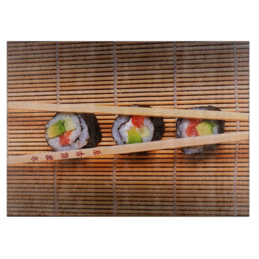 Planche À Découper Sushi et baguettes en bois (Devant)