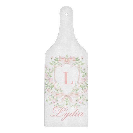 Planche À Découper Sweet Crest avec rubans roses | Monogramme (Devant)