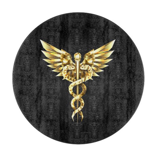 Planche À Découper Symbole caducee polygonale en or (Devant)