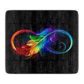 Planche À Découper Symbole d'infini avec plume arc-en-ciel (Devant)