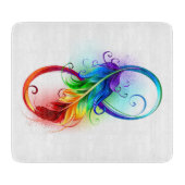 Planche À Découper Symbole d'infini avec plume arc-en-ciel (Devant)