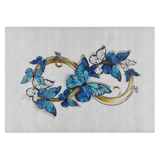 Planche À Découper Symbole infini de papillons Morpho bleus (Devant)