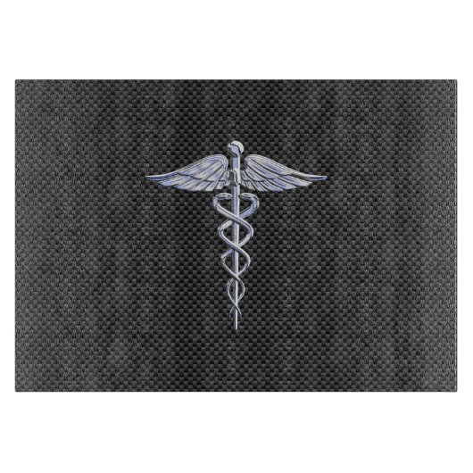 Planche À Découper Symbole Médicale Chrome Caduceus Fibre de carbone  (Devant)