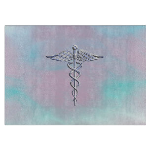 Planche À Découper Symbole Médicale Silver Caduceus Mother Pearl