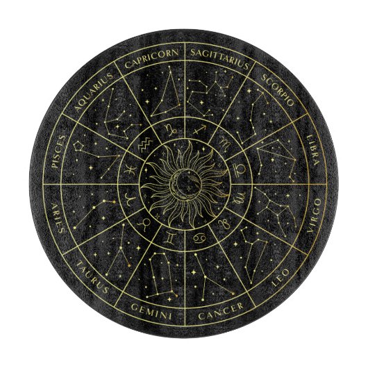Planche À Découper Symbole Zodiac horoscope constellations carte or (Devant)