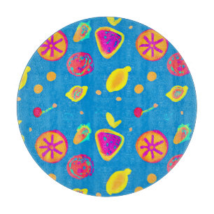Planche À Découper Symphonie Motif de fruits de néon colorés