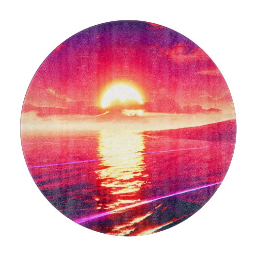 Planche À Découper Synthwave numérique Sunset Sea Reflection (Devant)