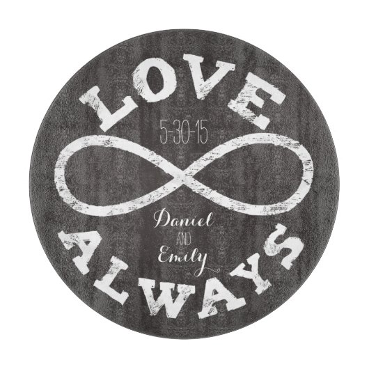Planche À Découper Tableau de bord Infinity Love Mariage Date et noms (Devant)