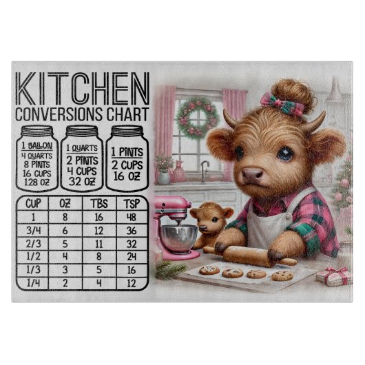 Planche À Découper Tableau de conversion de vache mignonne et bébé (Devant)