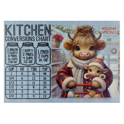 Planche À Découper Tableau de conversion de vache mignonne et bébé (Devant)