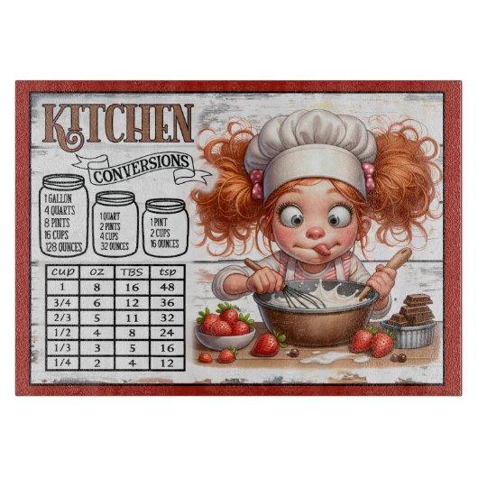 Planche À Découper Tableau de conversions de cuisine – Cute Kid Chef (Devant)