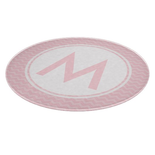 Planche À Découper Tableau de coupe en verre monogramme rose Chevron  (Coin)
