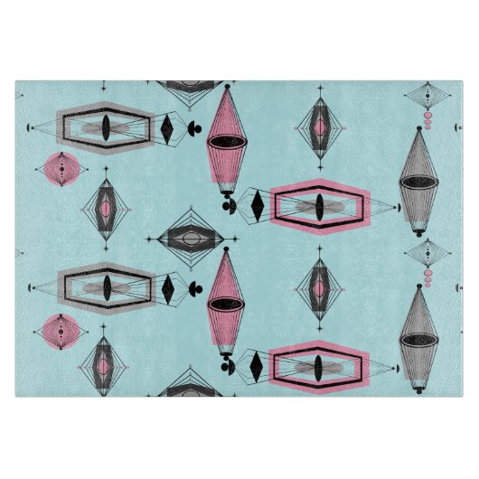 Planche À Découper Tableau de coupe Motif rose et gris atomique (Devant)