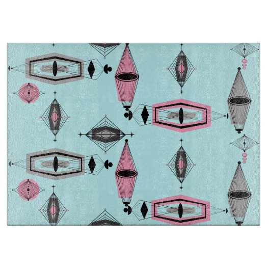 Planche À Découper Tableau de coupe Motif rose et gris atomique (Devant)