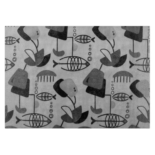 Planche À Découper Tableau de coupe noir et blanc Motif atomique (Devant)