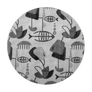 Planche À Découper Tableau de coupe noir et blanc Motif atomique
