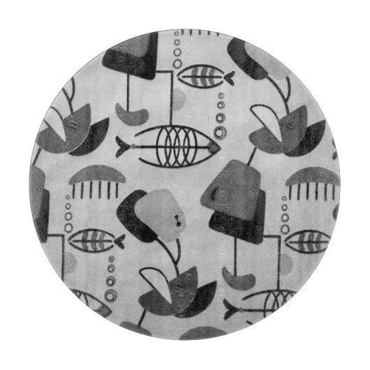Planche À Découper Tableau de coupe noir et blanc Motif atomique (Devant)