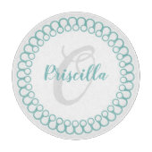 Planche À Découper Tableau de découpe Monogramme circulaire turquoise (Devant)