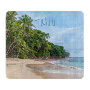 Planche À Découper Tahiti Sand Beach Ciel bleu Palmiers