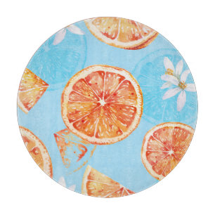 Planche À Découper Tangerines Aquarelle : Bleu Tissu Luxueux