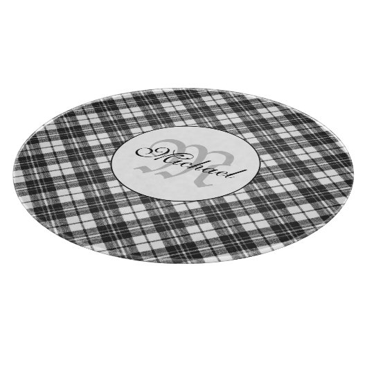 Planche À Découper Tartan motif Noël noir blanc Monogramme (Coin)