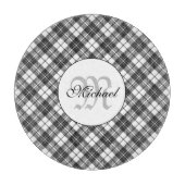 Planche À Découper Tartan motif Noël noir blanc Monogramme (Devant)