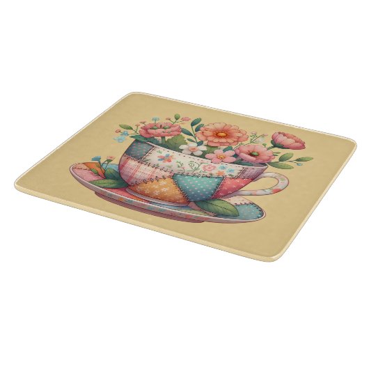Planche À Découper Teacup Patchwork avec Fleurs Whimsical (Coin)