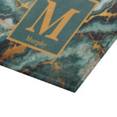 Planche À Découper Teal Marble with Gold and Black Veins Monogram (Coin)