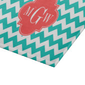 Planche À Découper Teal White Chevron Coral Quatrefoil 3 monogram (Coin)