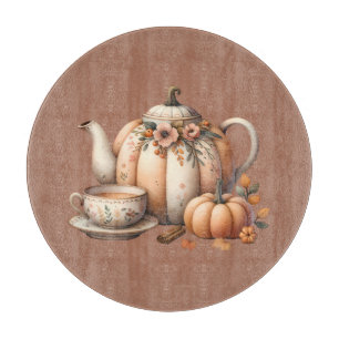 Planche À Découper Teapot citrouille avec fleurs d'automne