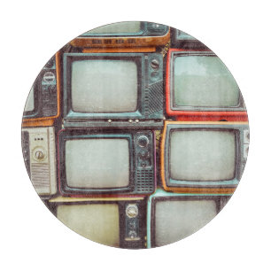 Planche À Découper Télévision rétro colorée pile, vintage.