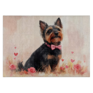 Planche À Découper Terrier Australien avec des Roses - Saint-Valentin