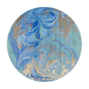 Planche À Découper Texture d'aquarelle liquide en or bleu