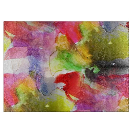 Planche À Découper Texture de conception rouge, aquarelle jaune (Devant)